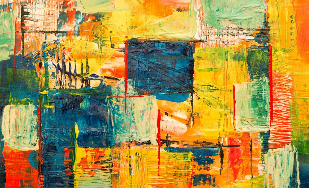 abstract artwork cubes red yellow blue